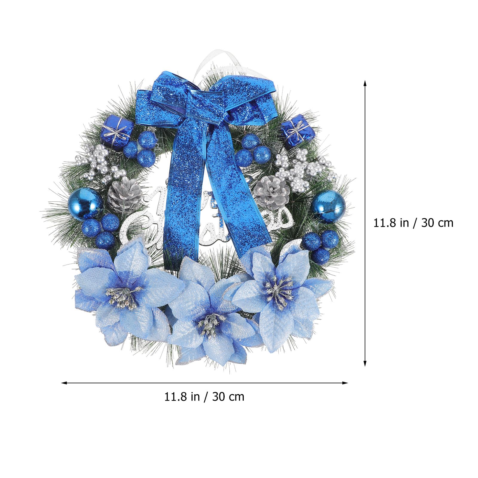 Housoutil Couronne de pin artificielle - Guirlande de Noël - Bleu - 39 cm | Couronne de pin de Noël à suspendre pour maison, mur, porte, décoration de fête
