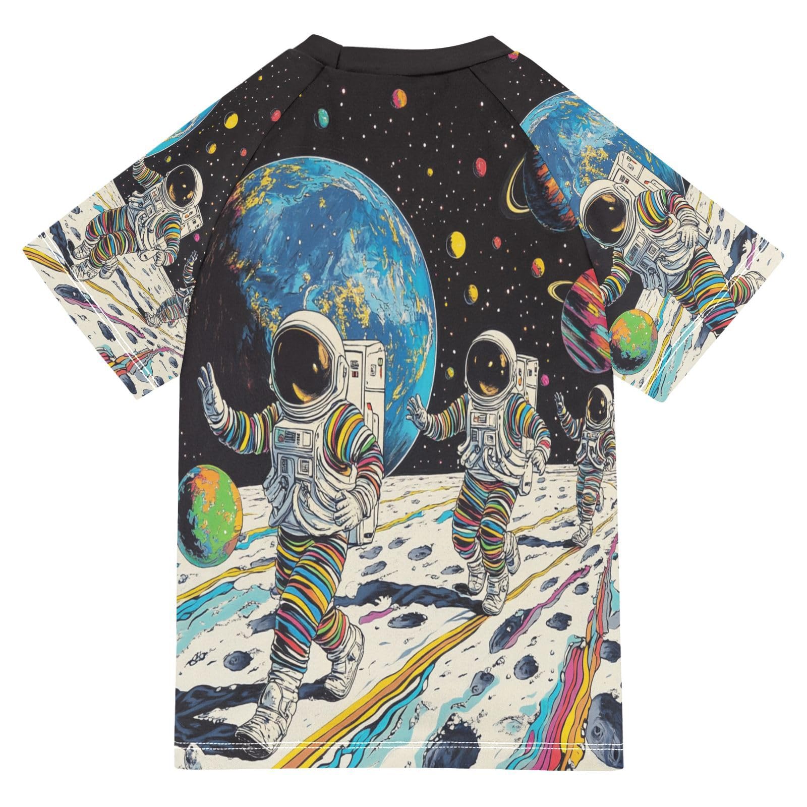 Jucciaco Boys Swing Shirts Planet Earth Astronaut Lunar Rashguard Short Sleeve Kids T-Shirts Sun UPF 50+ Multicoloured