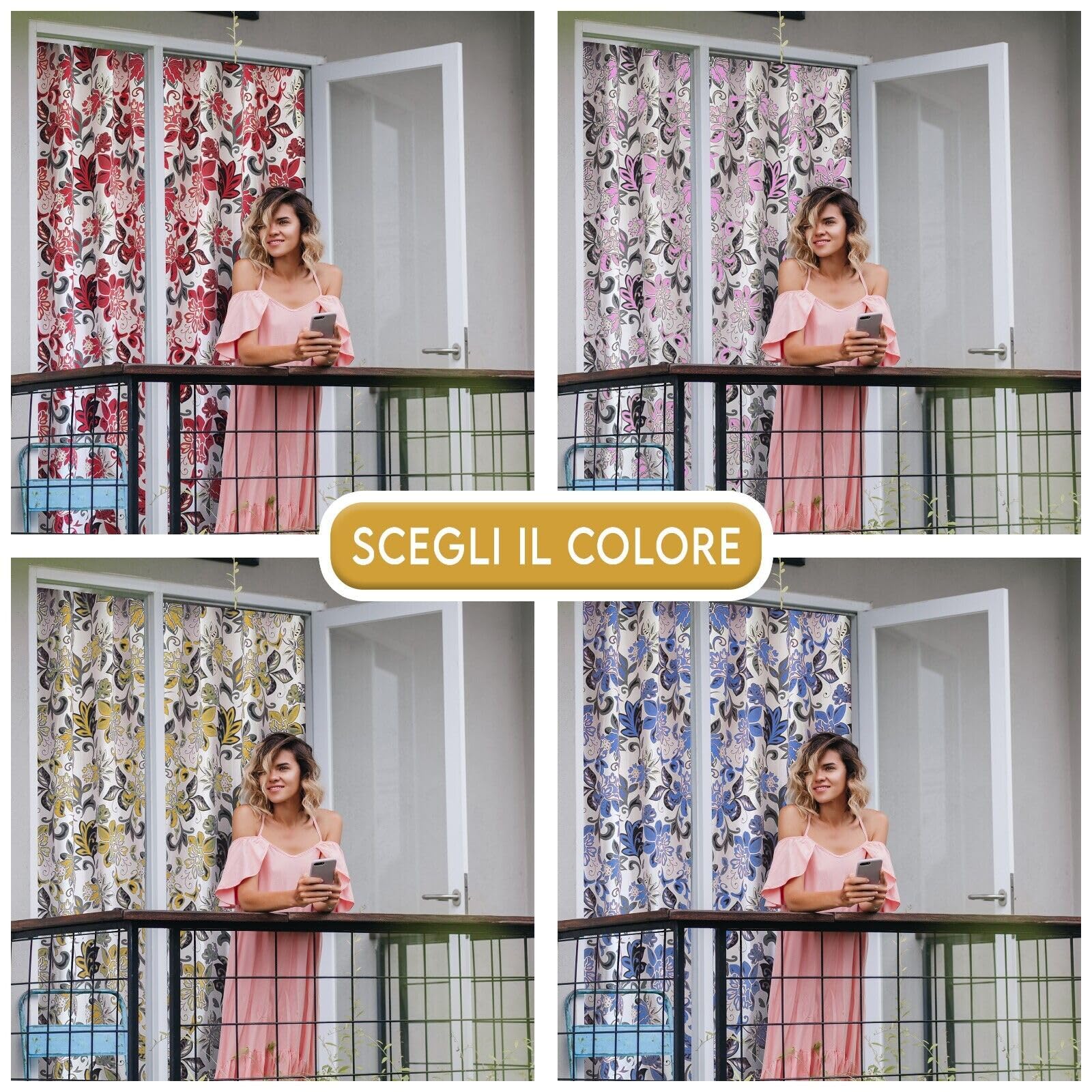 MAKA 2PZ Tende per Interni 8 Occhielli 140 x 285 cm Tenda Finestra Julia Fiori Moderna per Soggiorno 100% Poliestere Ombreggianti Camera Letto Diametro Anello 5cm Decorativa Para Sole (Giallo)