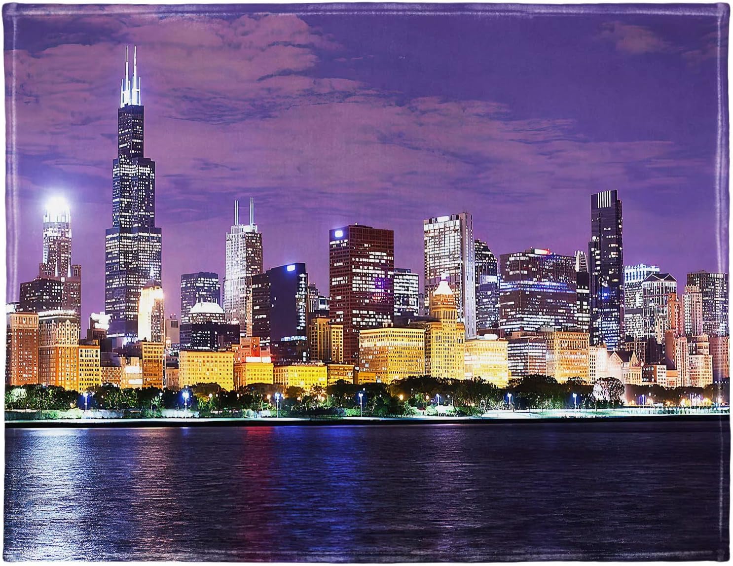 60x80 Blanket Comfort Warmth Soft Plush Throw for Couch Chicago Skyline Cityscape Illinois Nightime