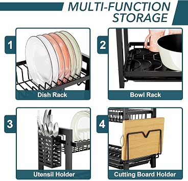 niffgaff Dish Drainer Rack 2-Tier, Draining Board Rack | Black