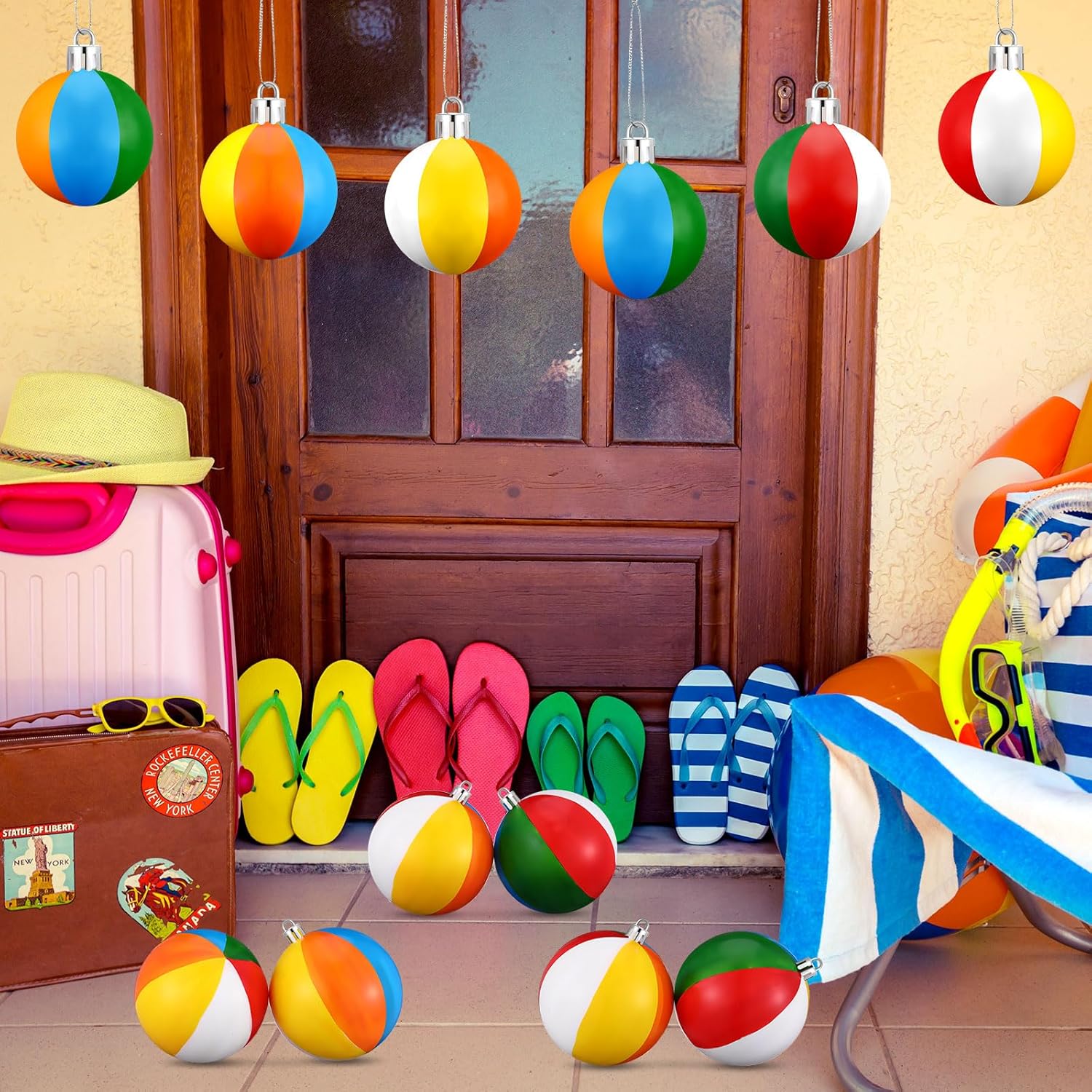 12 Pcs Mini Beach Ball Ornaments for Christmas Tree 3.15 Inch Shatterproof Plastic Summer Hanging Balls Decoration for Christmas Hawaiian Party Tropical Decorative Supplies(Classic)