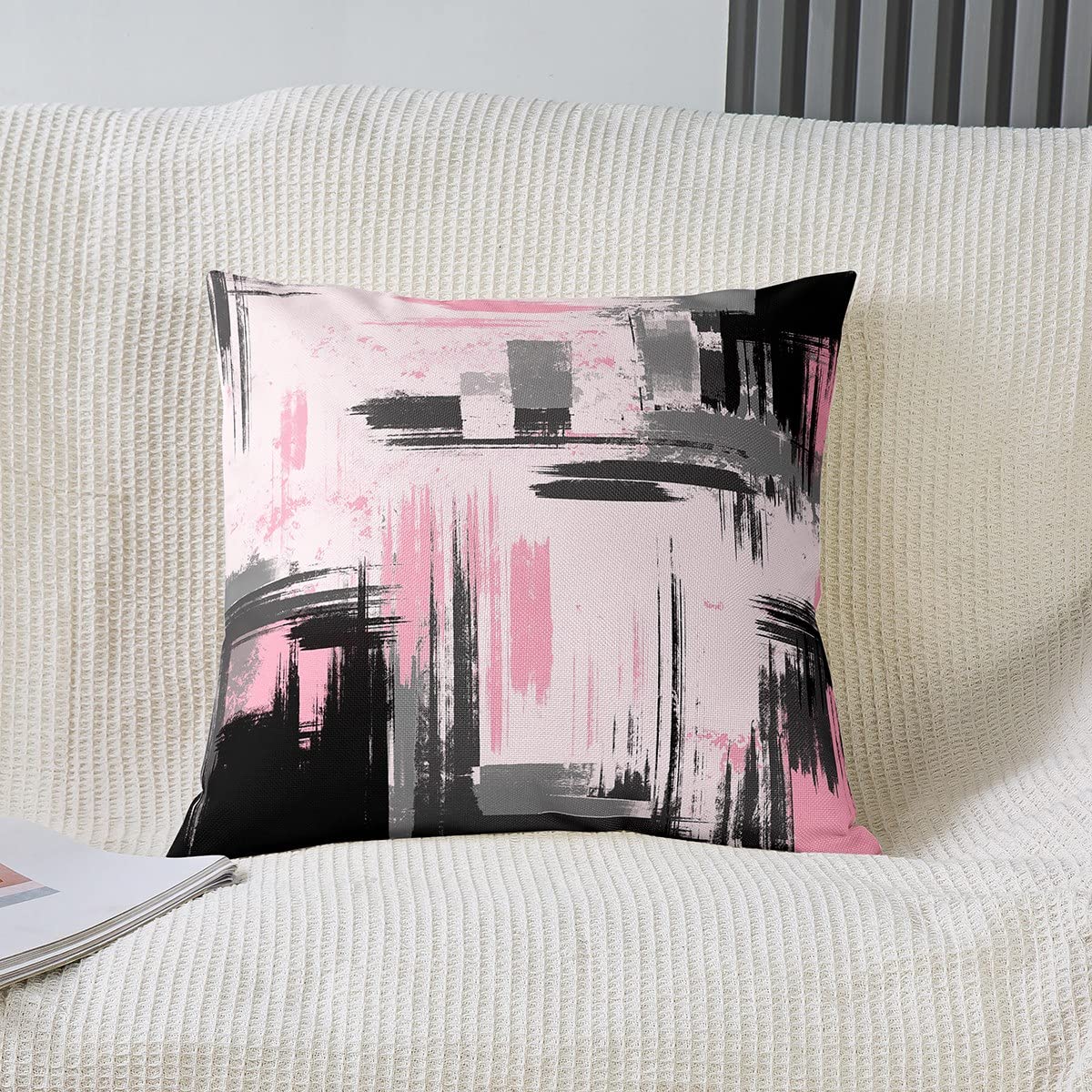 Loussiesd Abstract Throw Pillow Covers for Couch Sofa Bed, Set of 2 Modern Abstract Art Decorative Pillows Cushion Covers, Retro Pink Black Pillow Inserts Not Included, 60x60cm