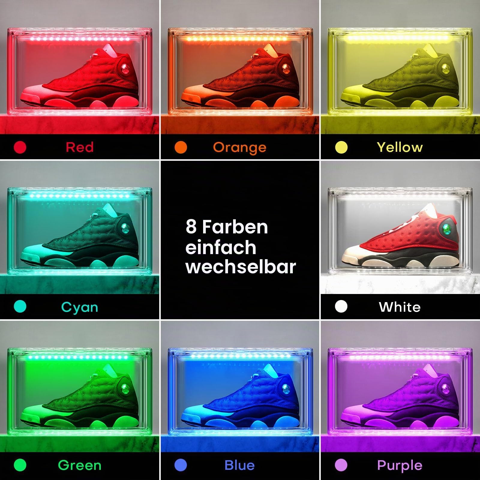 Oltraman LED Schuhboxen Stapelbar, 2er Set, Schuh-Organizer aus Kunststoff, Schuhaufbewahrung Platzsparend, Musik Sound-aktiviert und Fernbedienung, Transparent