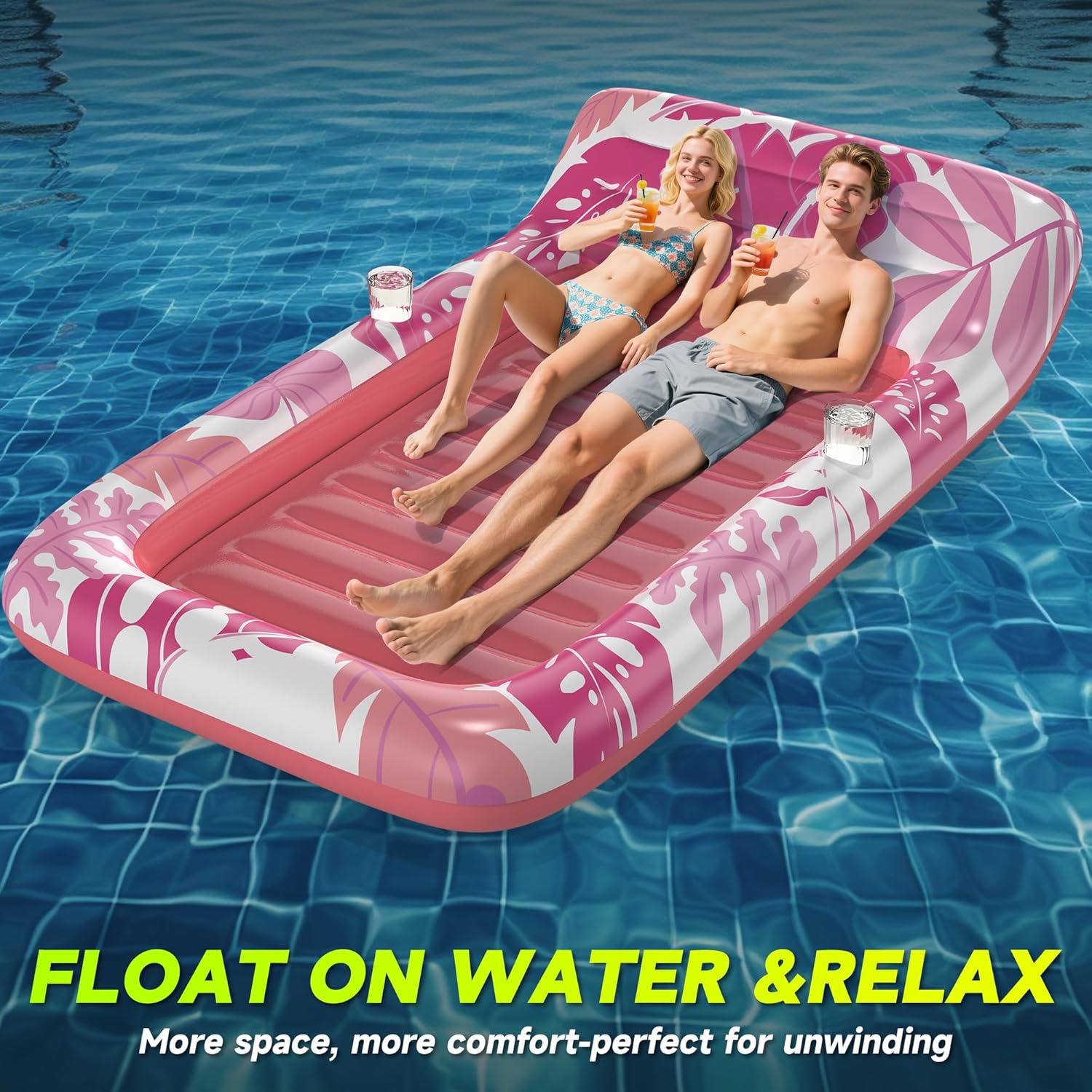 CACSPS Inflatable Pool Floats Adult, Floating Lounge Chairs with Cup Holders, Heavy Duty Blow Up Pool Floats Chair for Summer Water Fun, Beach, Lake, or Pool Party