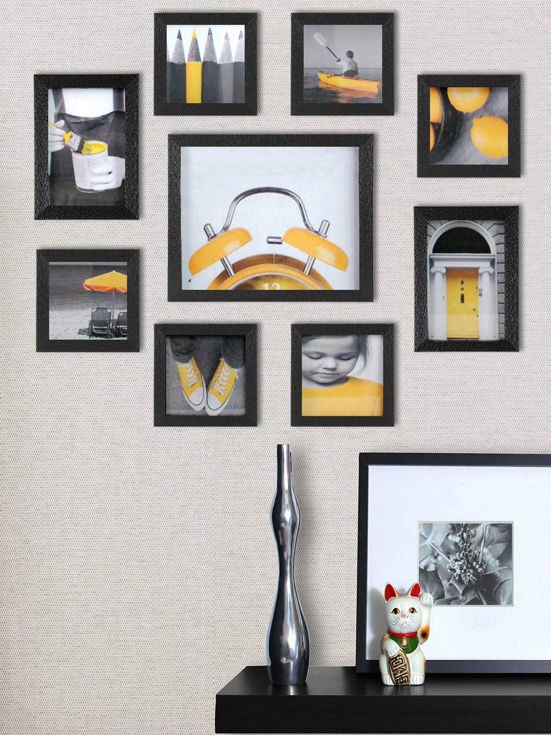 DESI FRAME Decorative Set of 9 Black Individual Wall Photo Frames