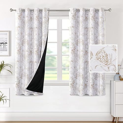 H.VERSAILTEX - Cortinas 100% opacas para sala de estar, con estampado floral de camelia, cortinas opacas de 63 pulgadas de largo, tratamiento de