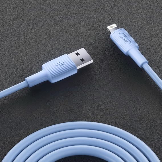 Juo 12W 2.4A USB-A to Lightning iPhone iPad İle Uyumlu Silikon Hızlı Şarj ve Data Kablosu Mavi 1 Metre