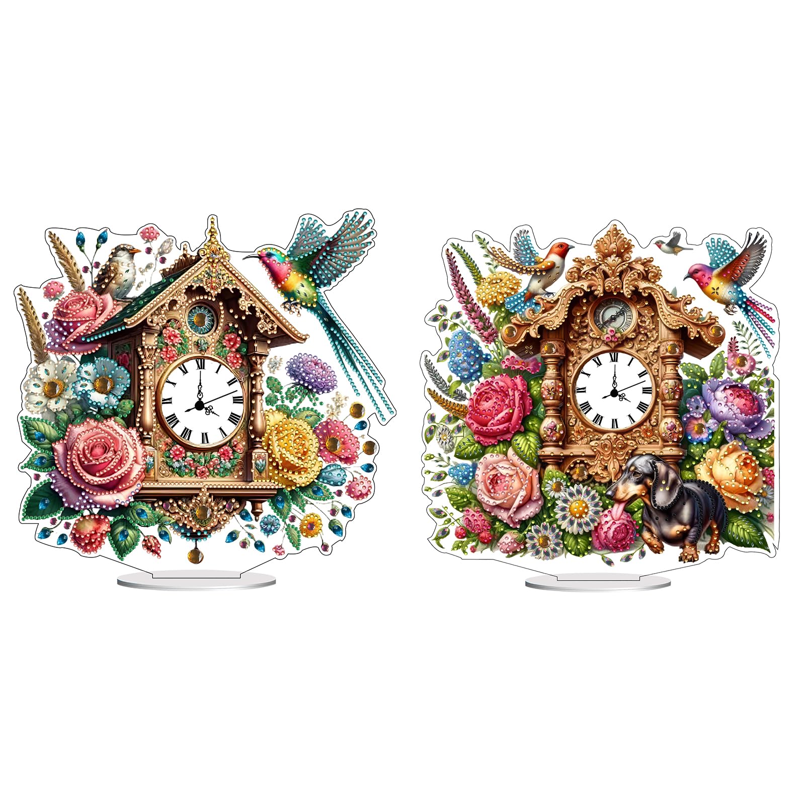 ARTopet 2Pcs Vintage Table Clocks DIY Diamond Desktop Clock Ornaments Creative Design PET Diamond Art Painting Tabletop Ornaments Single Sided Diamond Home Decoration-03