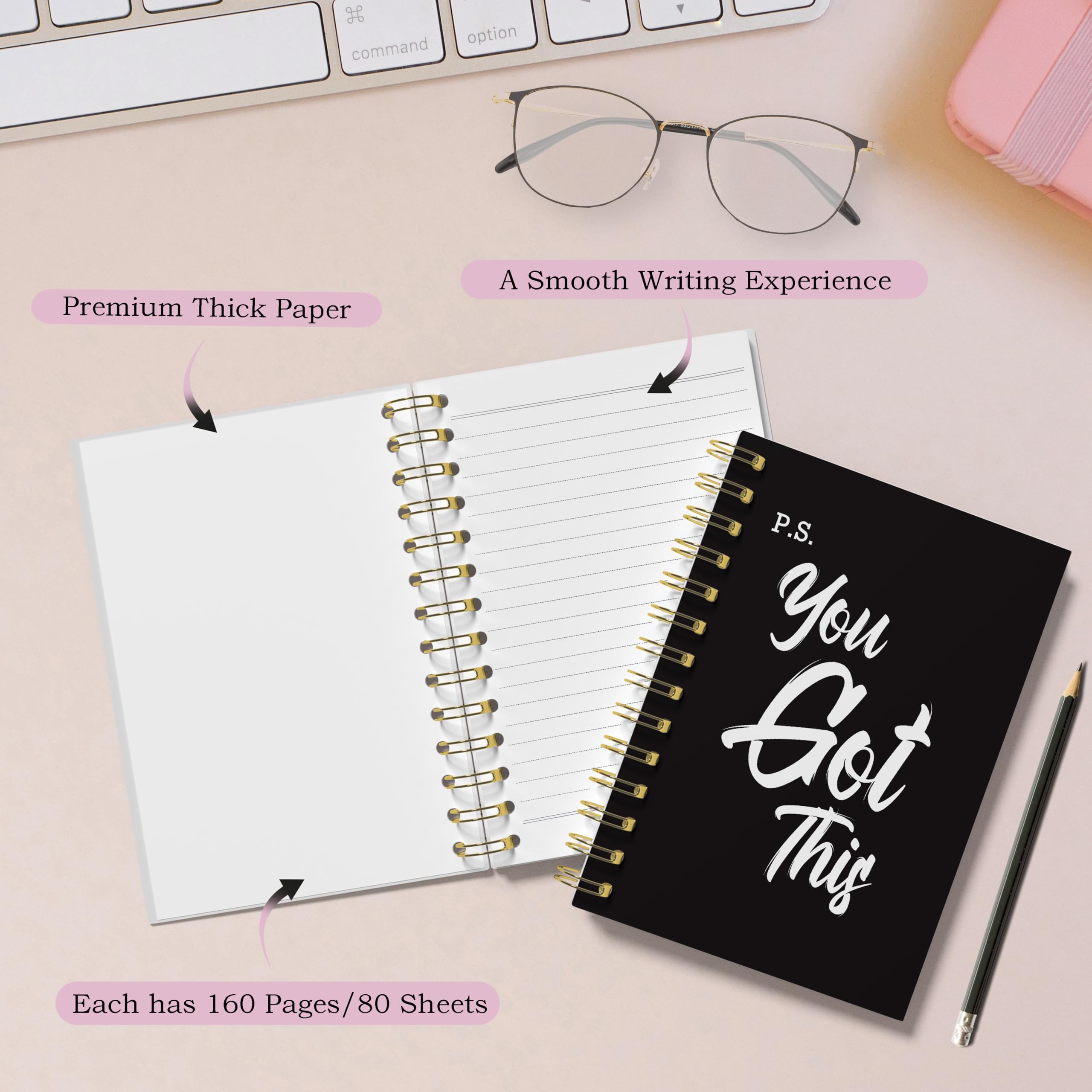 WFSM You Got This - Cuaderno de espiral, cuadernos inspiradores para mujeres y hombres, diario motivacional, cuadernos en espiral de tapa dura negra para tomar notas de trabajo, 5.5 x 8.3 pulgadas