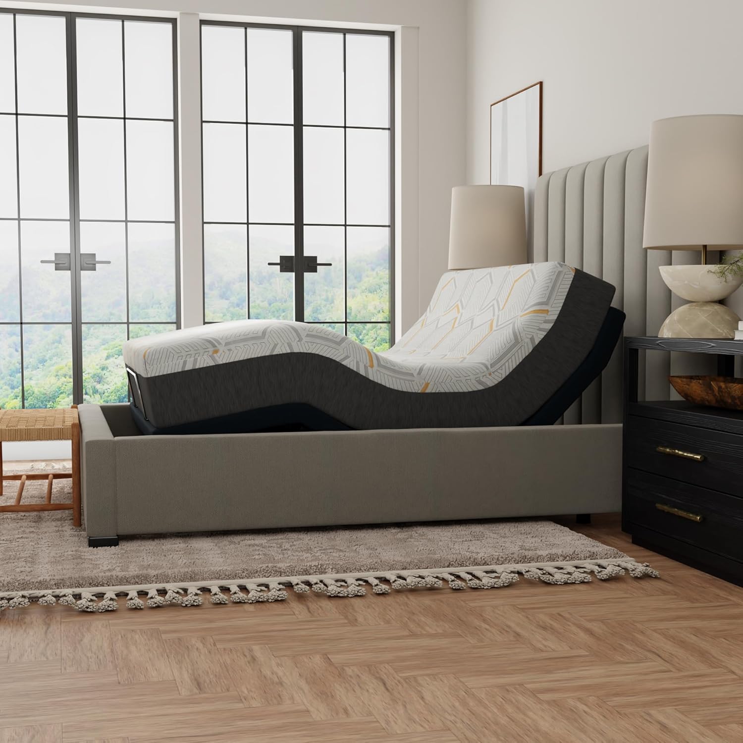 Blissful Nights e5 Adjustable Bed Frame with Head Tilt + 12" Copper Gel Infused Mattress, Massage, Anti-Snore, Zero Gravity, USB Ports, Nightlight, Phone App, Wireless Remote (King)