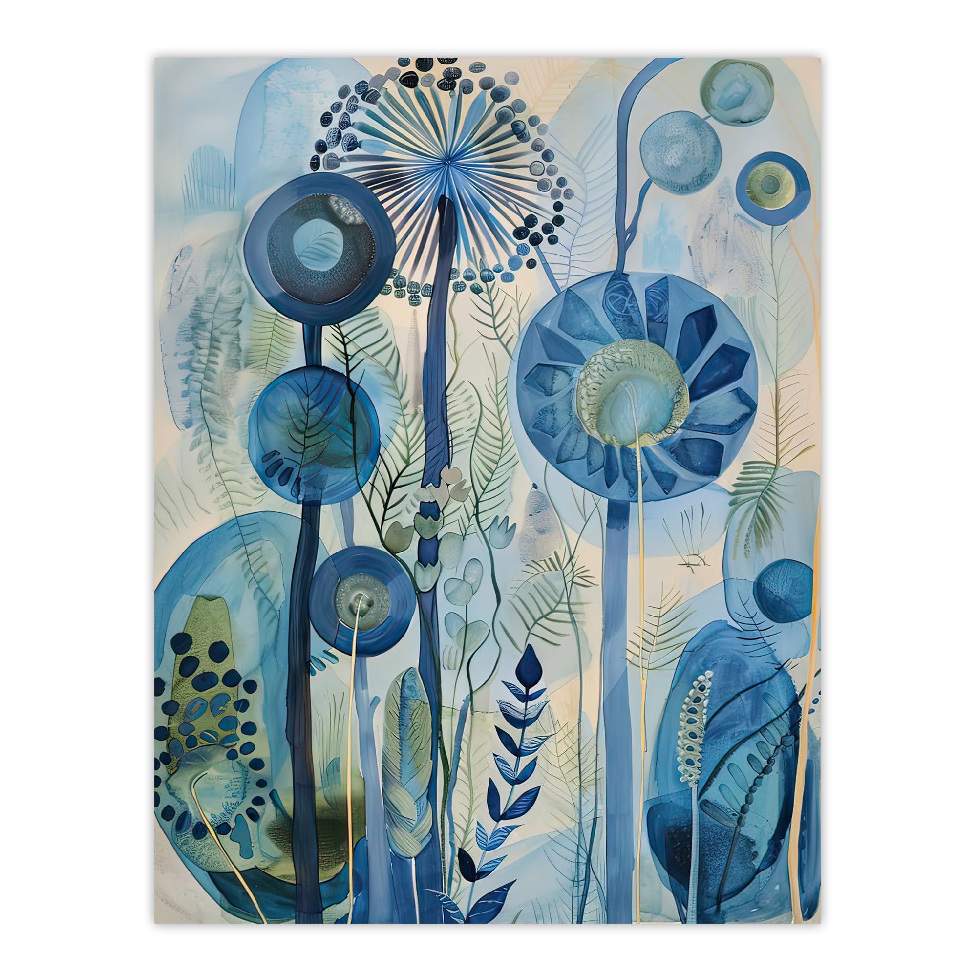 Artery8 Abstract Blue Wildflowers Watercolour Floral Living Room Large Wall Art Poster Print Thick Paper 18X24 Inch