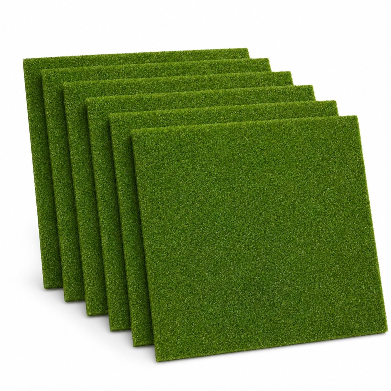6 Pcs Fake Grass 15x15cm, Miniature Static Grass Sheets, Reusable Plastic Craft Grass for Crafts, Model Scenery, Dollhouse Garden, DIY Garden Decor Display, Toy Farm, Terrarium Decor, Diorama Landscap