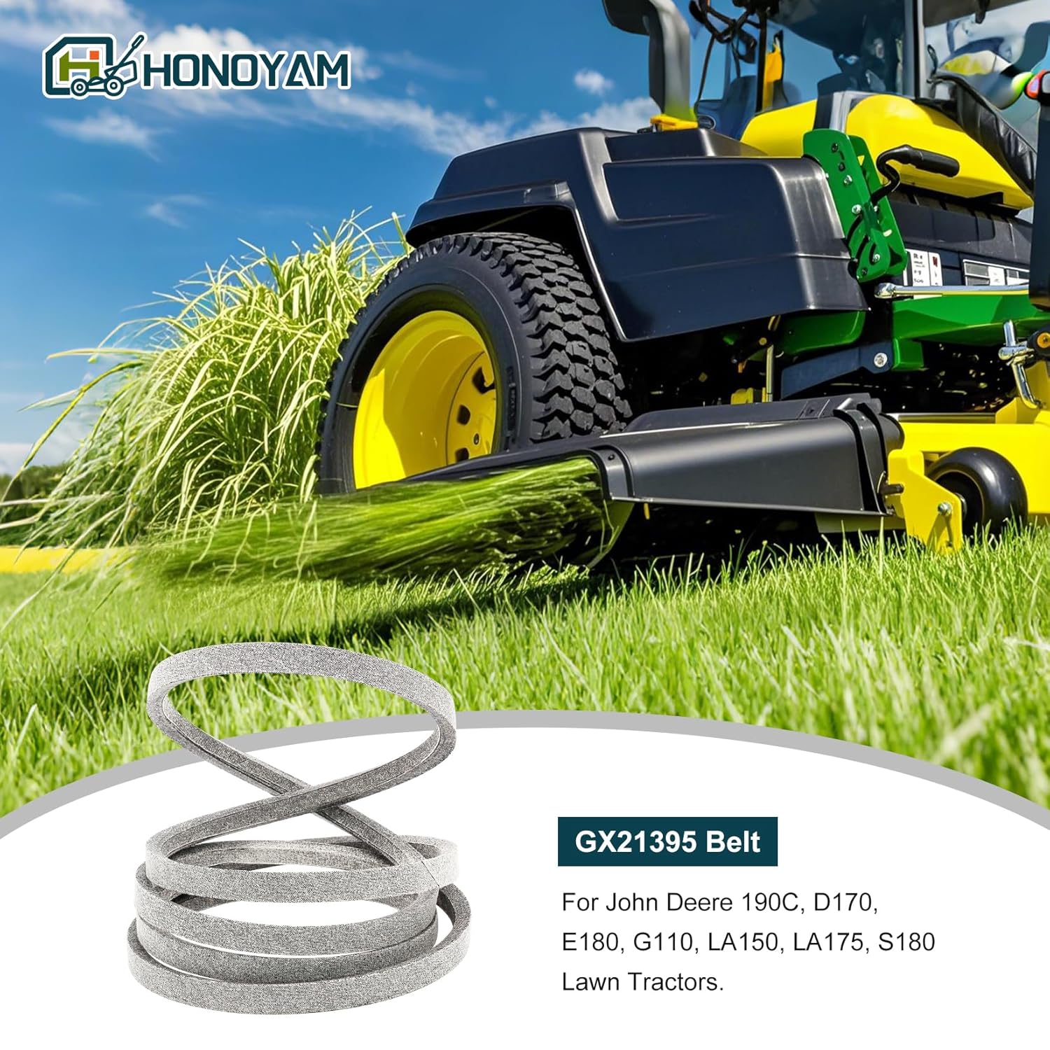 GX21395 Mower Belt 5/8" x 161.75" Replacement for John-Deere 190C D170 E180 G110 LA150 LA175 with 54 inch Deck