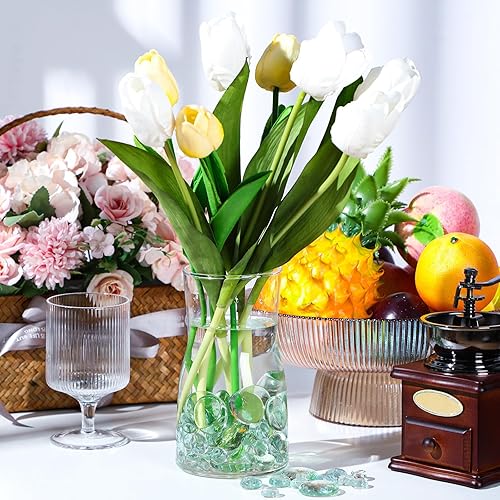 Vista 12 de Honeydak 300 unidades de canicas de vidrio plano para jarrones, guijarros de vidrio, piedras florales para pecera, para jarrones, mesa, dispersos