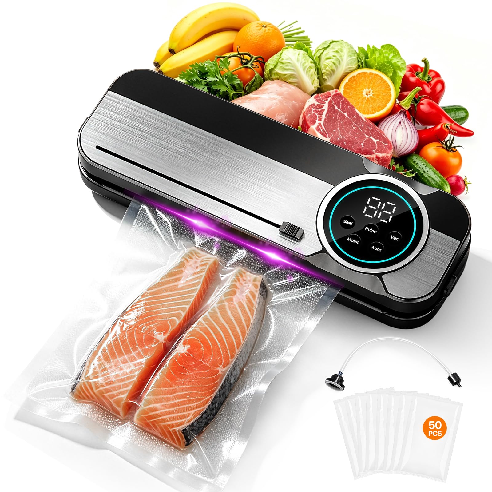 Machine à emballer sous vide RoserRose 7 en 1 avec 50 sacs de conservation inclus