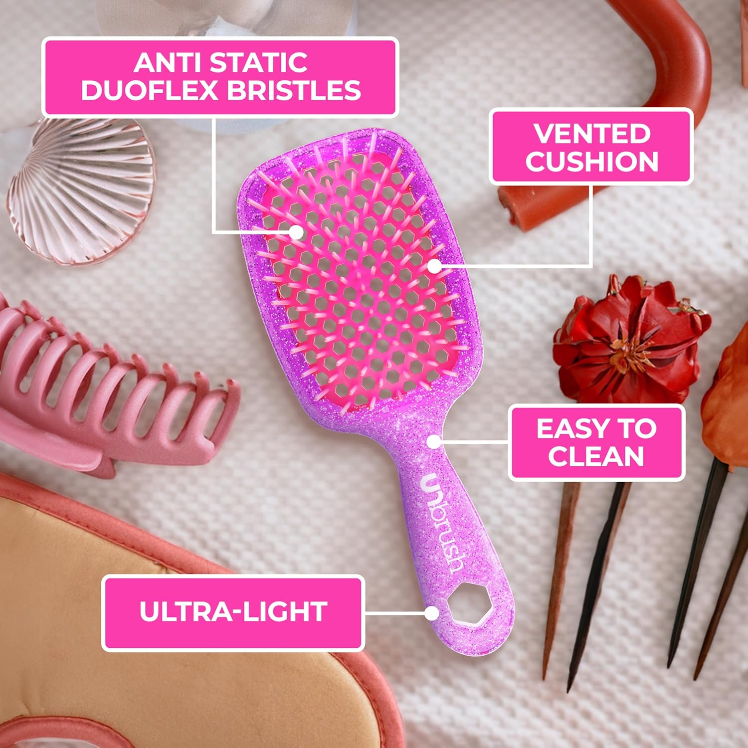 FHI Heat - UNbrush Detangling Brush Combo Pack — Original & Mini UNbrush Hairbrush for All Wet/Dry Hair Types — DuoFlex Anti Static Hair Brush, Vented Detangler Brush for Pain-Free Styling