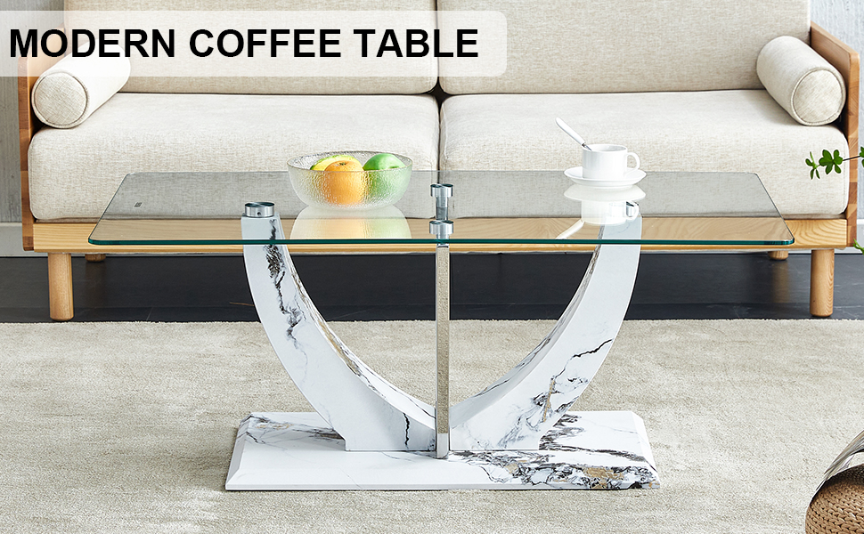 Amazon.com: Glass Coffee Table for Living Room,Modern Rectangular