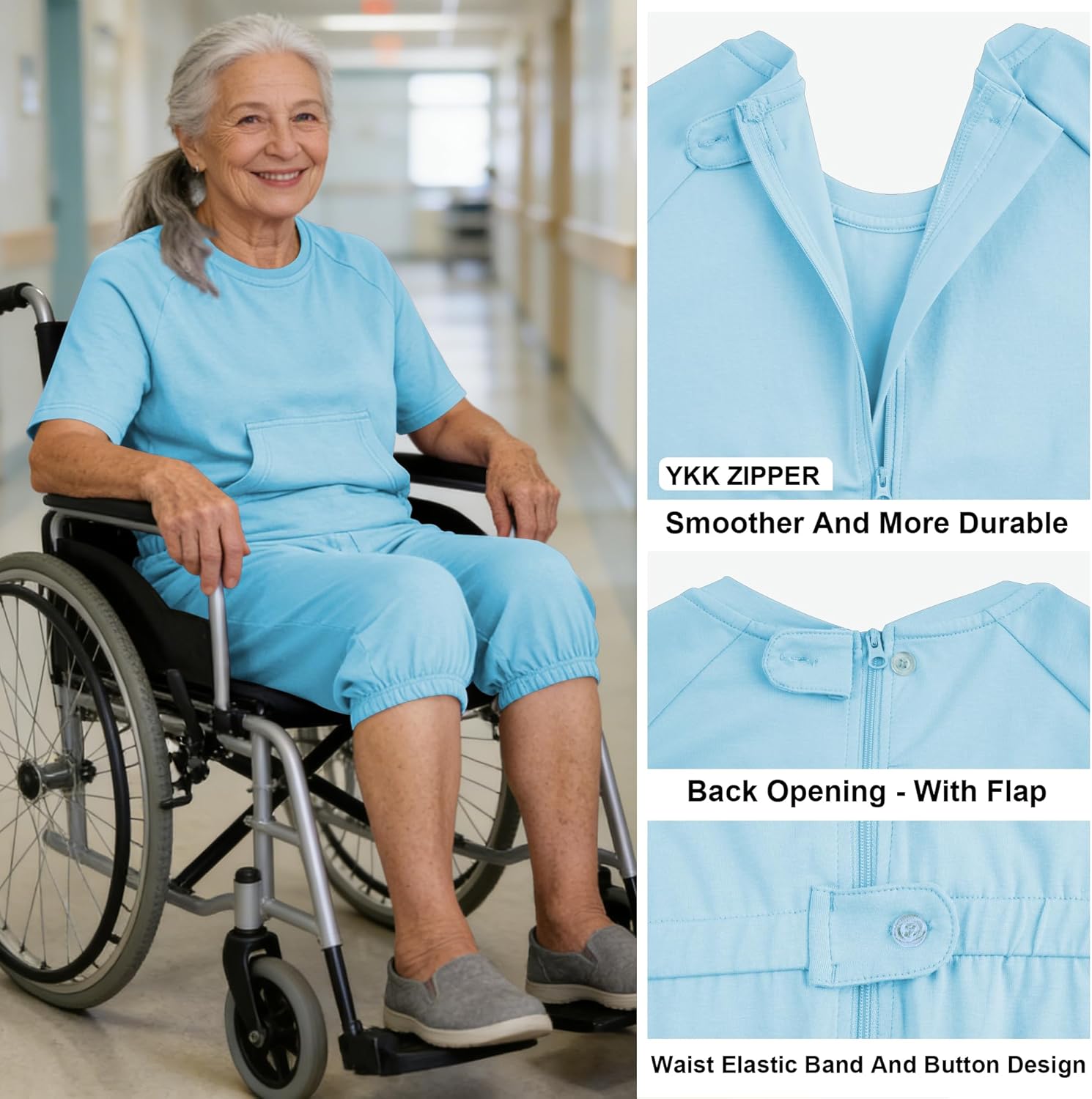 Adaptive Clothing for Women, Anti-Strip Back-Zip Cotton Romper, Elderly Care Onesie for Special Needs and Disabilities - Image 4