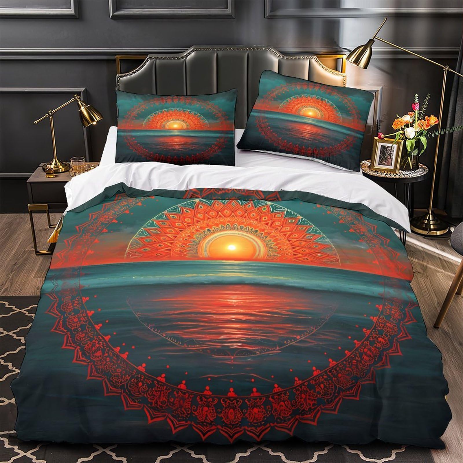Housse de couette douillette coucher de soleil parure anti-stress 260x220 cm