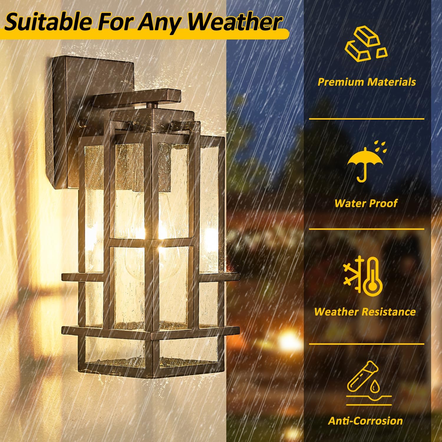 Outdoor Wall Light Fixture with Seeded Tempered Glass, Waterproof Outside Wall Coach Lantern with E26 Sockets, Brown Large Porch Sconces Lamp for House, Patio, Garage