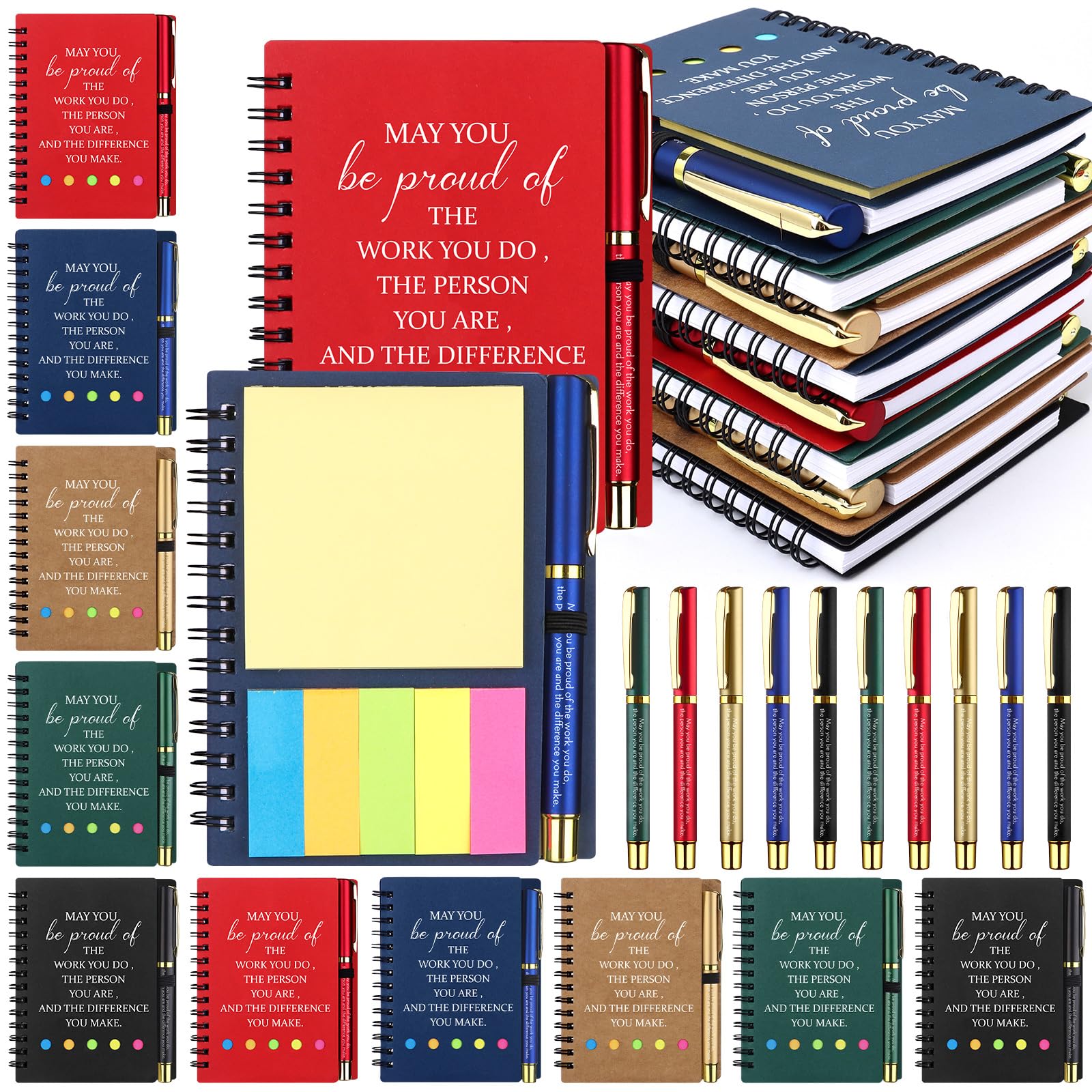 10 Sets Inspirational Spiral Notebook with Motivational Ballpoint Pens Thank You Gift for Coworkers Employee Appreciation Gifts Bulk Leaving Gifts for Colleagues Nurse Teacher Volunteer Team