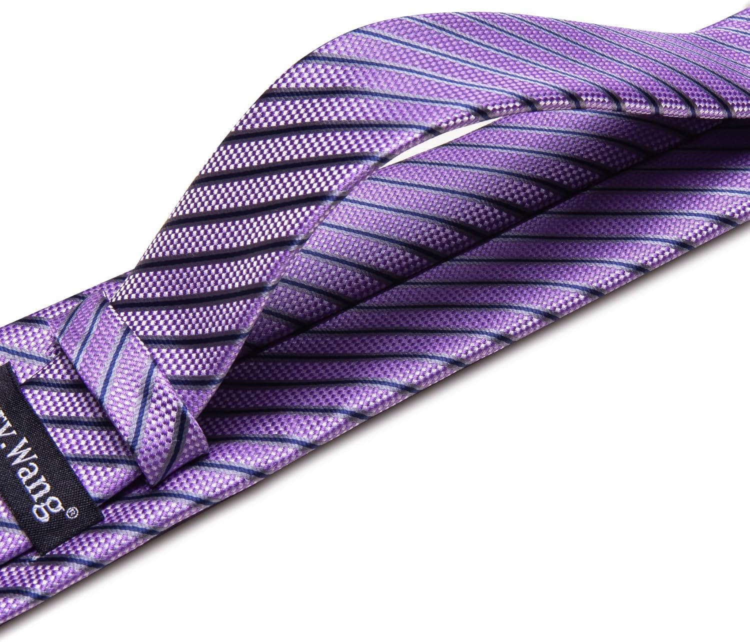 Barry.Wang Tie Sets for Men Silk Stripe Necktie Woven Checkered Handkerchief Cufflinks Formal Business Wedding - Image 3