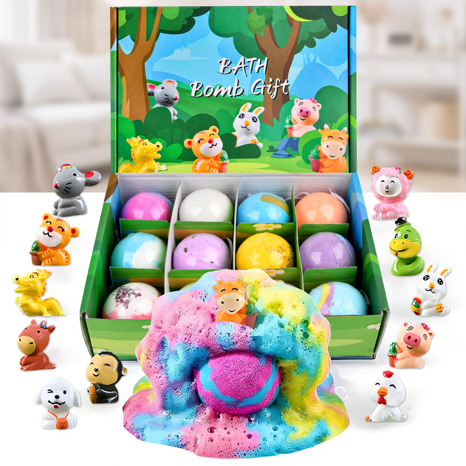 Badebomben Kinder mit Überraschung, 12 Stück Badekugeln Kleine Geschenke, Bath Bombs Gift for Kids, Badebombe Badezusatz Geburtstagsgeschenk für Mädchen Jungen (Spielzeug Zufällige Auswahl)