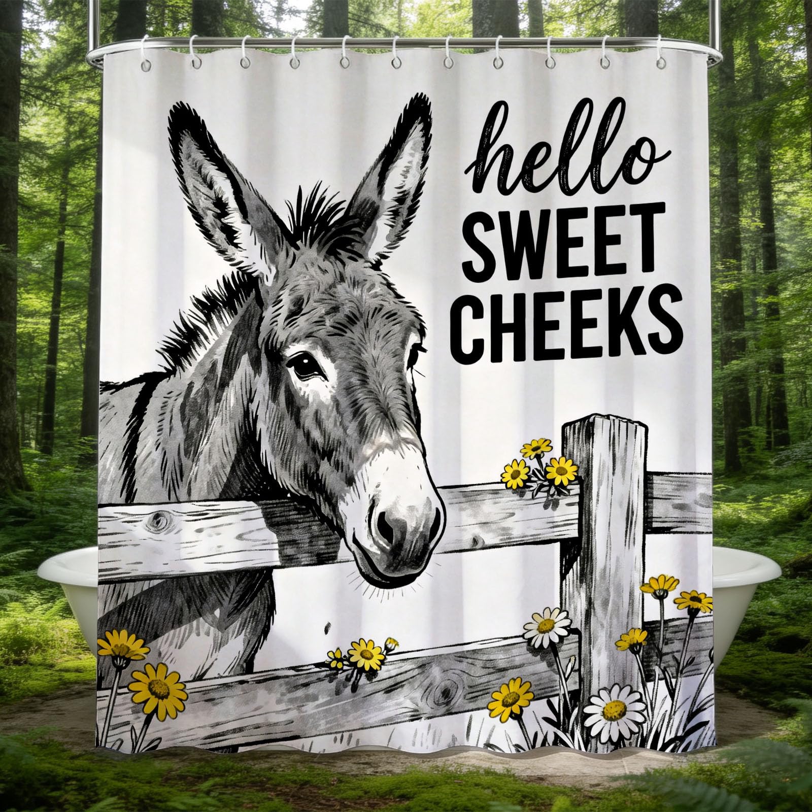 Hongduo 3D Donkey Shower Curtain for Stalls Bathtubs Retro Vintage Style Bathroom Decor Shower Curtain Set Polyester Fabric Waterproof 180x180cm/71X71 Inch with Hooks