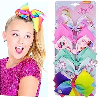 JOJO SIWA Hair Clips - 6 pieces/set rainbow printed knot ribbon bow for girls handmade boutique hair clip children hair accessories