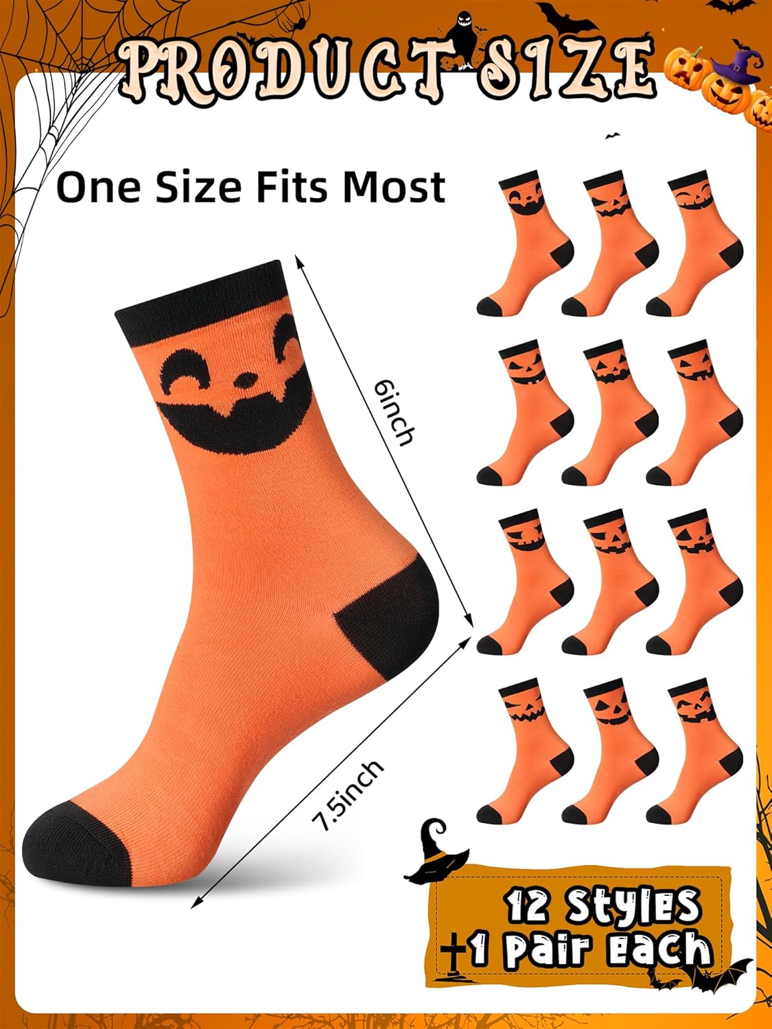12 Pairs Halloween Socks for Women Men Pumpkin Novelty Crew Socks Gift for Halloween - Image 4