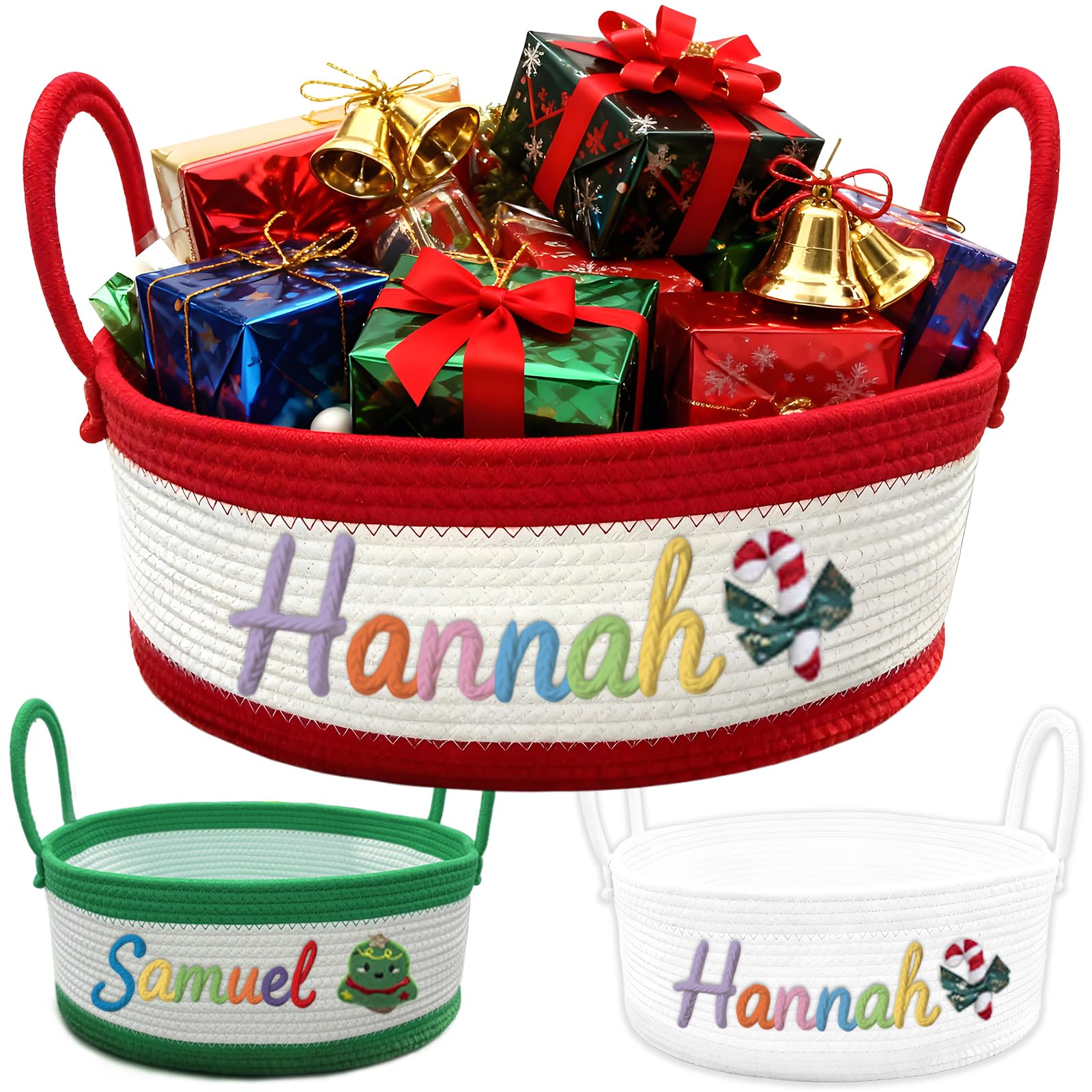 Personalised Knits Basket Handmade Knitted Storage Organizer with Custom Name Gift for Family Friends Home Bedroom Living Room