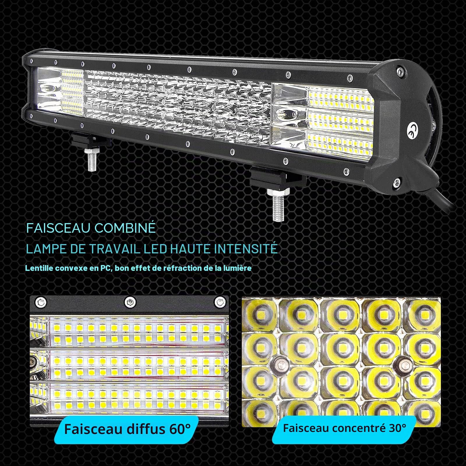RIGIDON 51cm 20 pouces 510W Barre de Led 4x4 Rampe, 12V 24V IP67 etanche Barre Lumineuse LED de Travail, Barre d'éclairage led pour Offroad Véhicules Voiture Camions Tracteur,6000K feu antibrouillard
