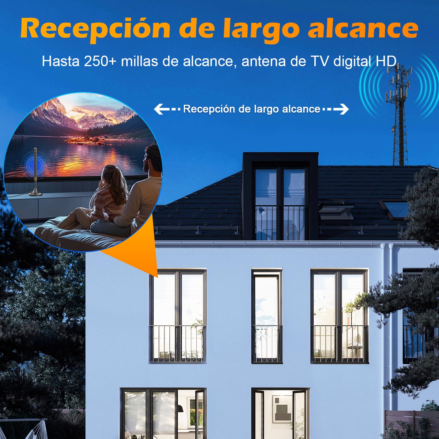 Antena TV Interior HD – Recepción 360°, Antena TDT Potente para Canales 4K/1080p, Base Magnética Estable, Fácil Instalación, Compatible con DVB-T2/DVB-T, Canales Gratis sin Cable