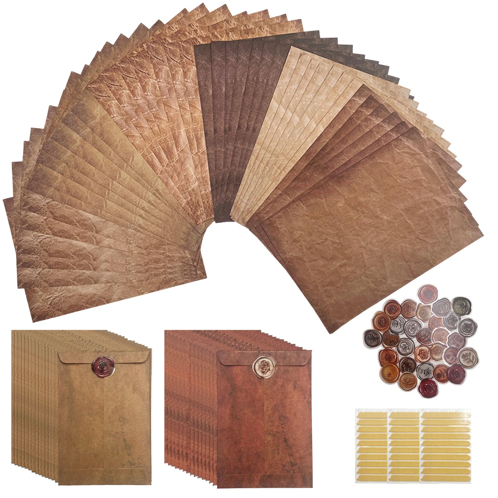 Daily Treasures 40Pcs Vintage Writing Paper and 30 Envelopes Set with 30 Wax Seal Stickers&Adhesive Strips,Unique A5 Stationary Paper and Envelopes Set for Gifts Wedding Birthday Greeting Card(100GSM)