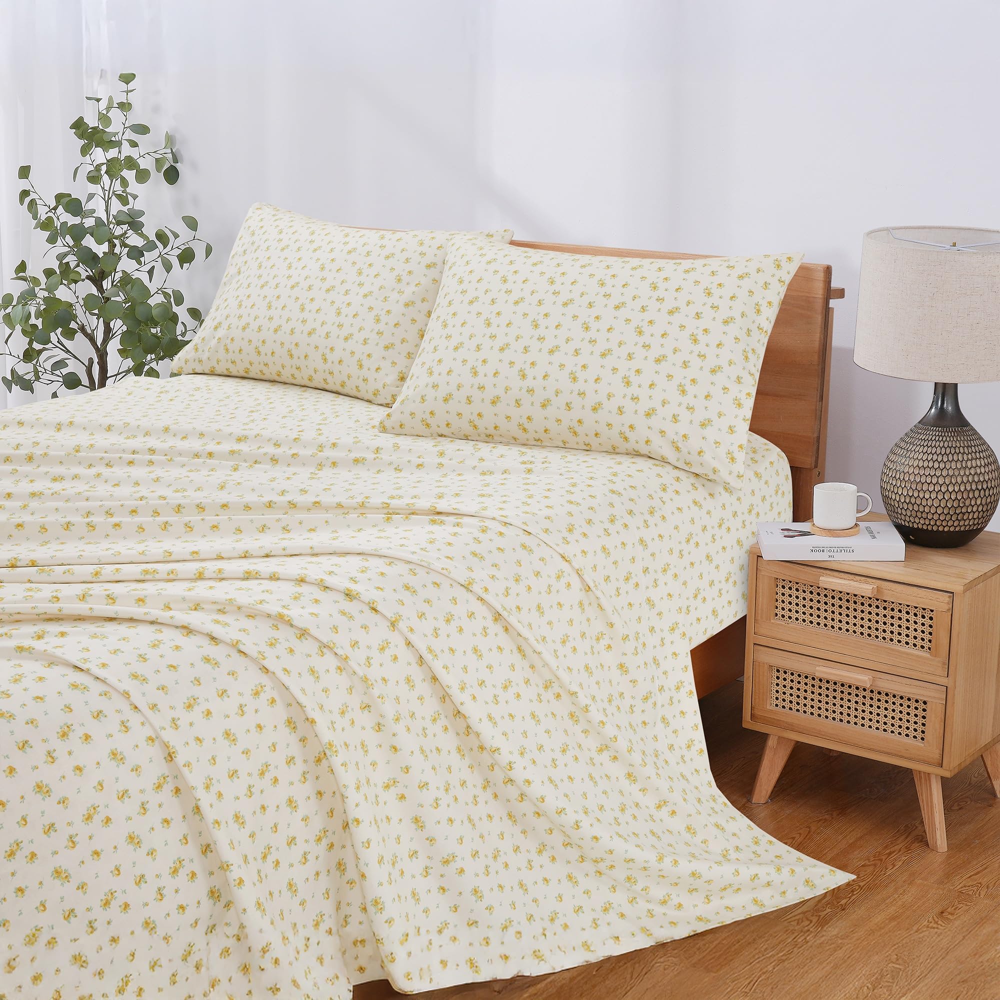 Modern Threads Zijdezachte microvezel en kreukvrije lakens - luxe microvezel lakens inclusief plat laken, hoeslaken met diepe zakken en kussenslopen ivoor, full size