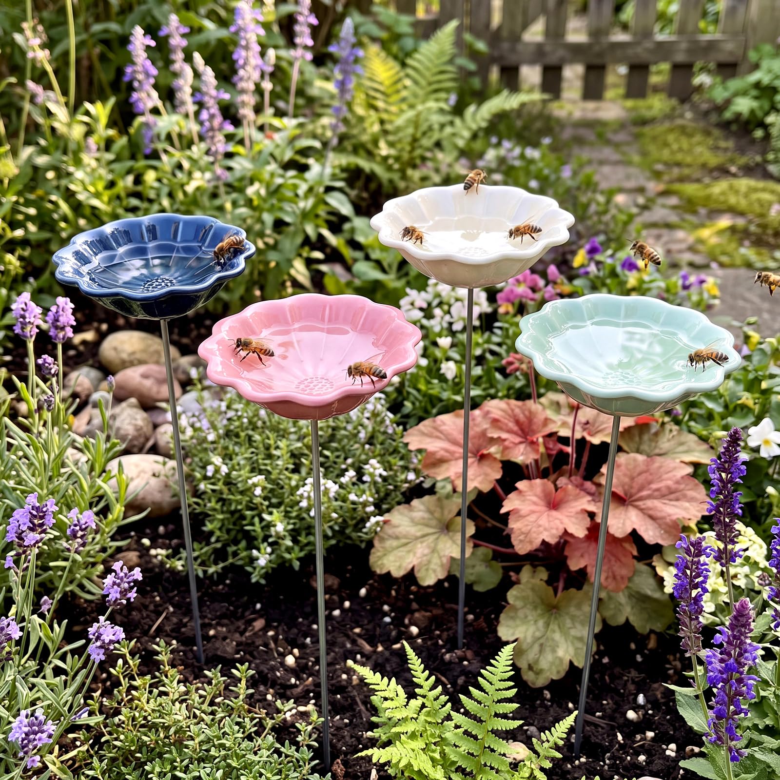 4 Pack Resin Flower Water Stations Cups Garden Stakes, Morandi, Elegant
