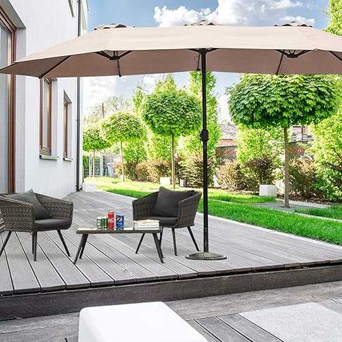 Vista 21 de Tangkula Sombrilla de patio de 15 pies de doble cara con manivela (café)