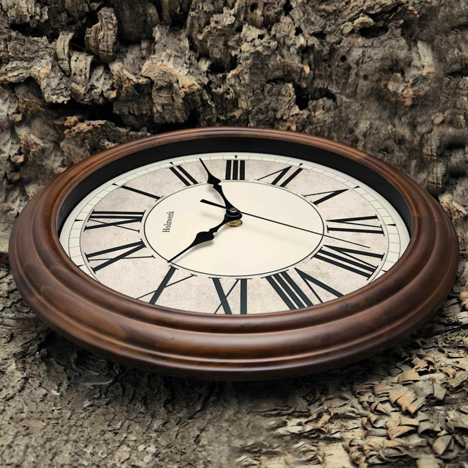 Holzwerk - Orologio da parete in legno naturale, stile vintage, con numeri romani, movimento silenzioso, senza ticchettio, marrone, quasi silenzioso, in legno massello naturale, 14 pollici, 35 cm