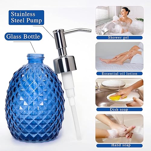 Miniatura 3 de Dispensador de jabón de vidrio con bomba jabón transparente de 12 onzas jabón de manos dispensador de loción dispensador de líquido recargable para