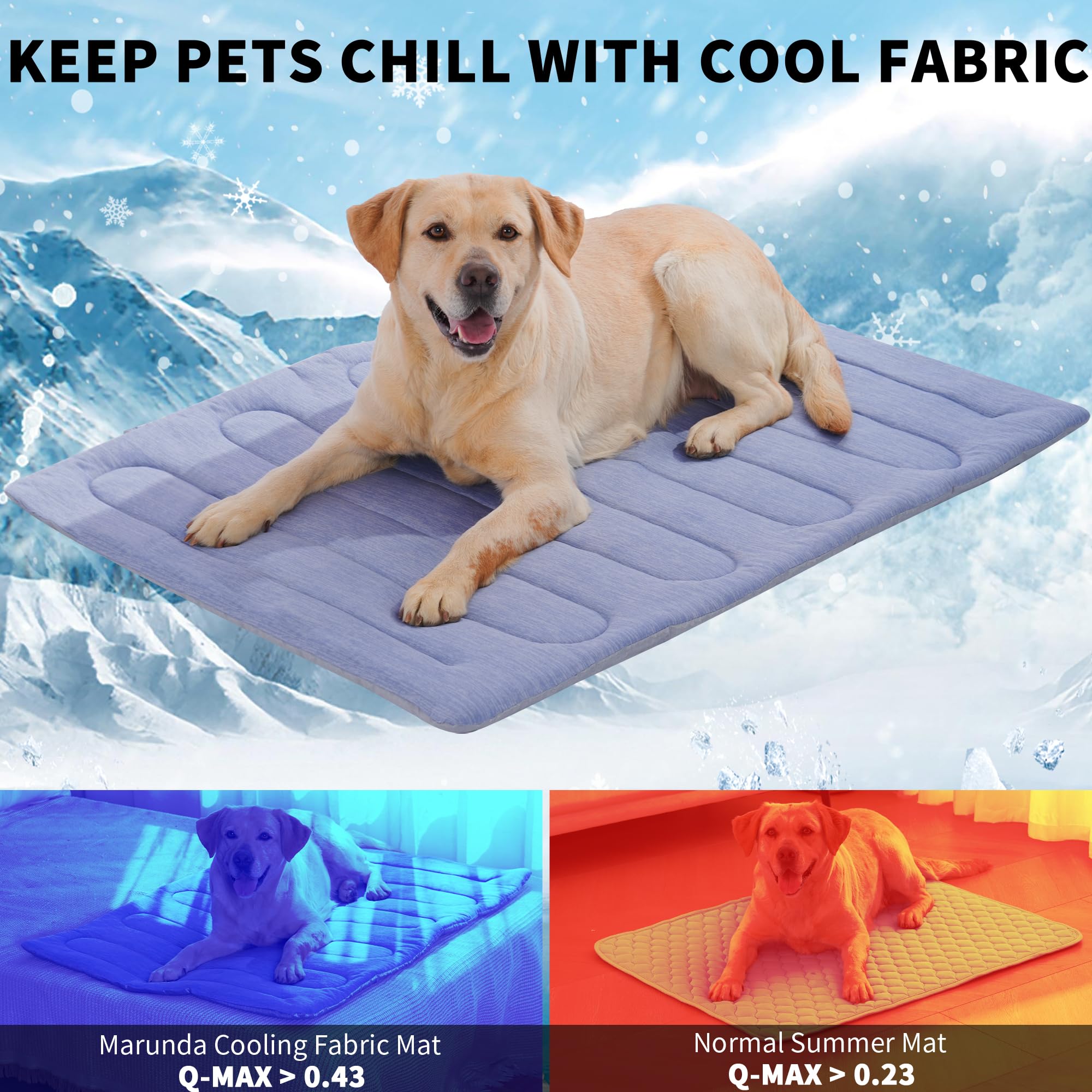 MARUNDA Q-MAX>0.5 - Tapete de refrigeración para perros, 36 x 24 pulgadas de grosor, impermeable, tapete de refrigeración para perros extragrandes, tela fría al contacto, almohadilla fácil de lavar