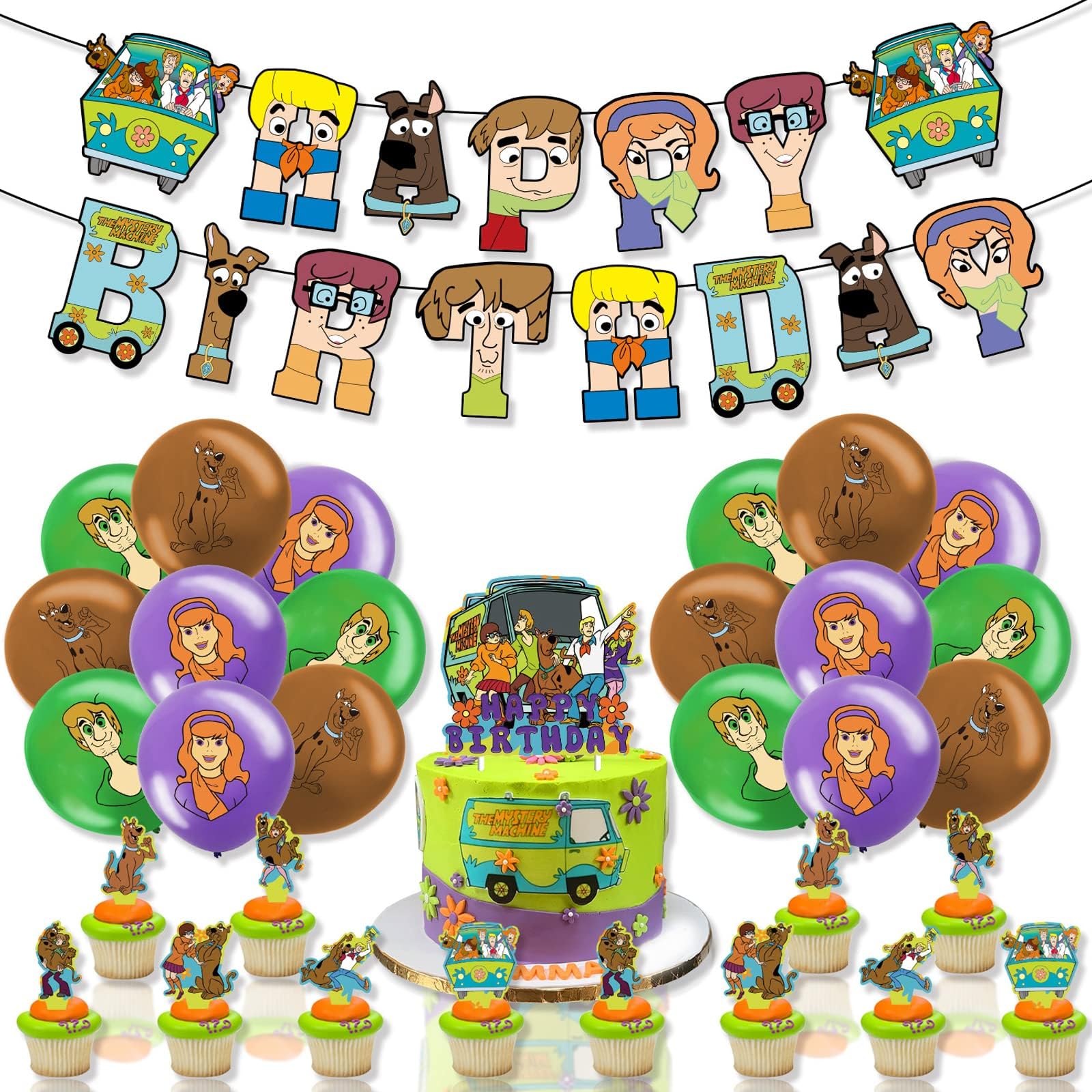 Wopin 32 Pcs Scooby Doo Birthday Decorations,- Scooby Doo Party Decorations,Scooby Doo Party Supplies Include Scooby Doo Cake Topper,Cupcake Topper,Balloons and Banner
