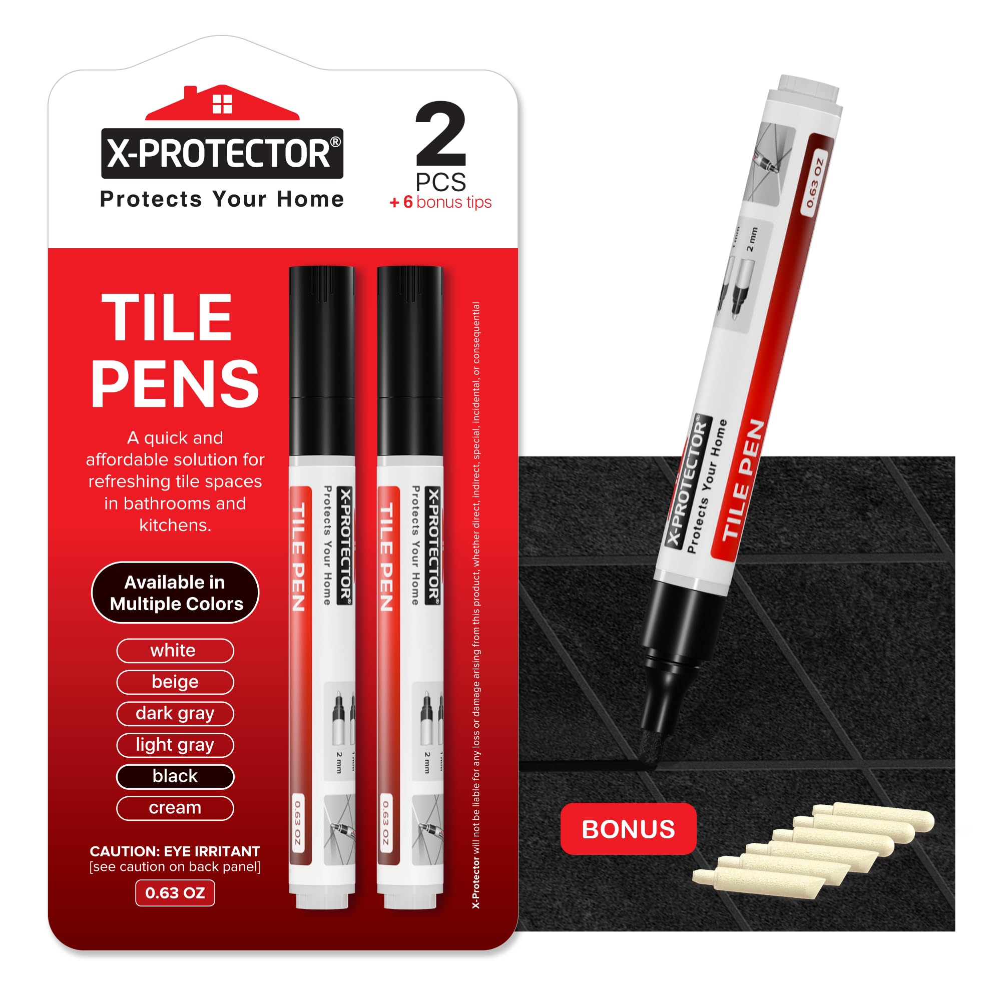 X-Protector Water Based Grout Marker - 2 PCS with 8 Tips, Black