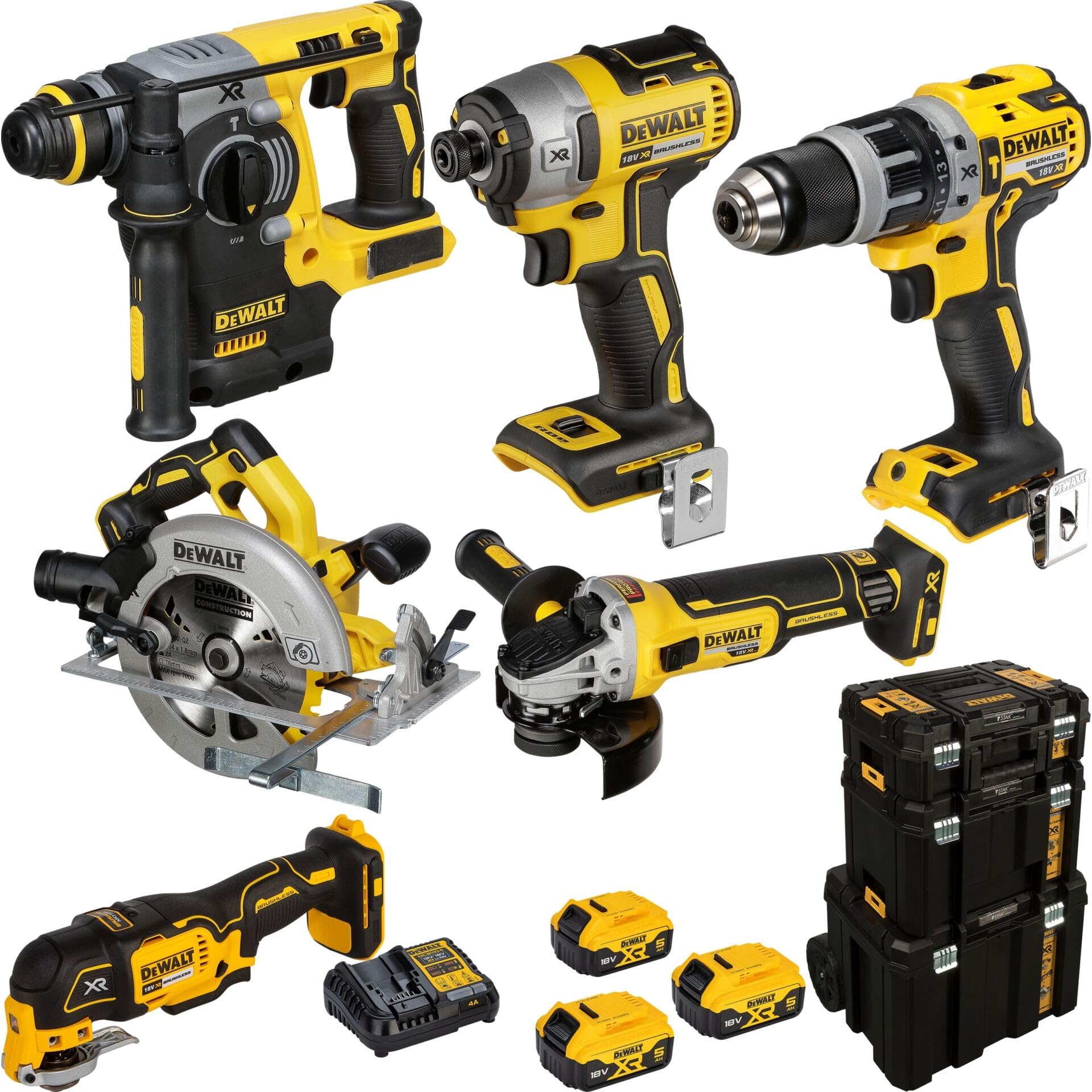 DEWALT DCK755P3T XR Brushless - 7 pièces avec 3 batteries 5,0 Ah Li‑ion - 18V dans 3 coffrets T-STAK