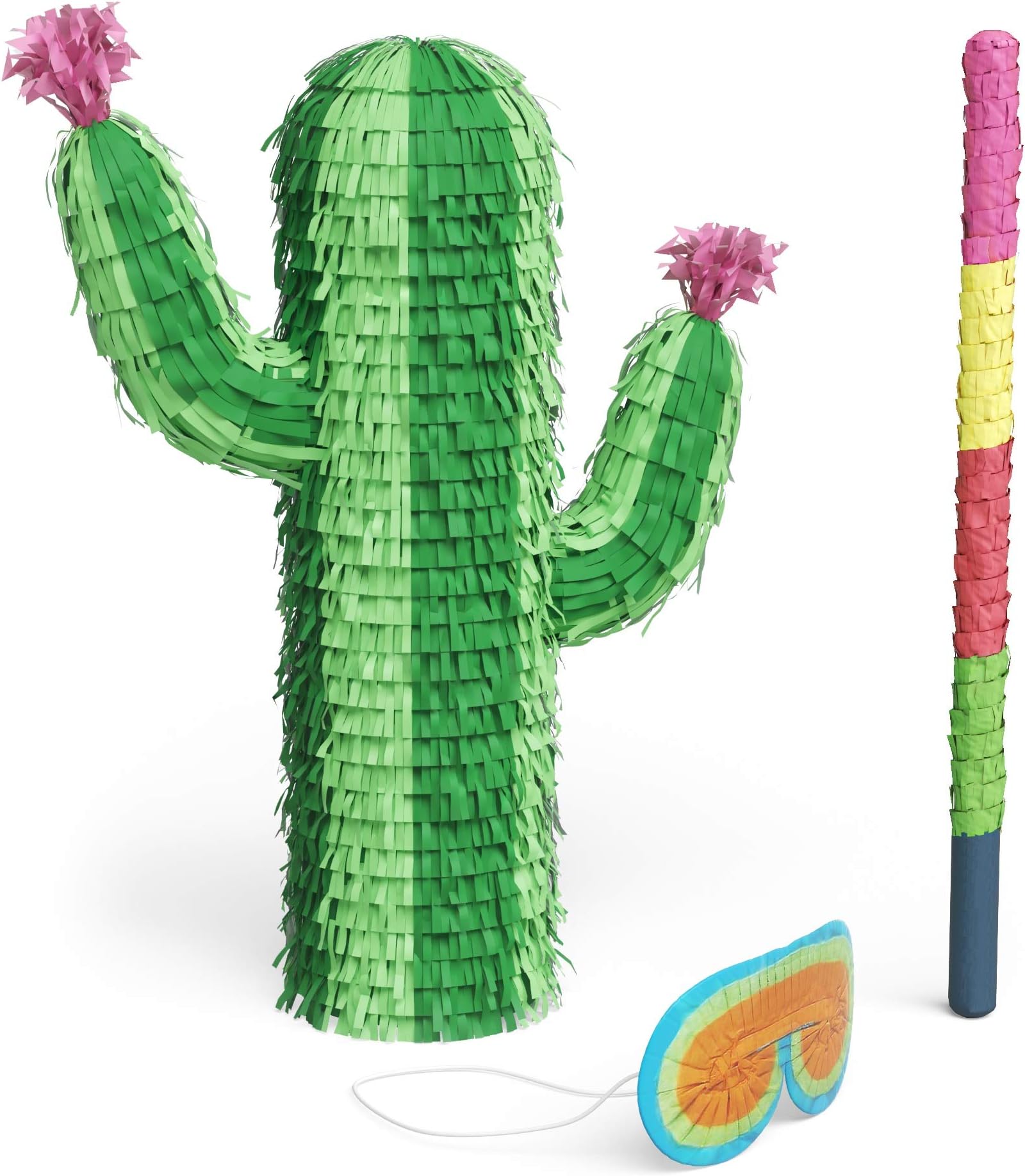 Cactus Pinata Bundle with a Blindfold and Bat | Handmade Pinata for Birthday Parties | Candy Stuffed Pinata | Celebrations Kids Events piñatas | Candy Holds upto - 2 lb (15" x 11" x 3")