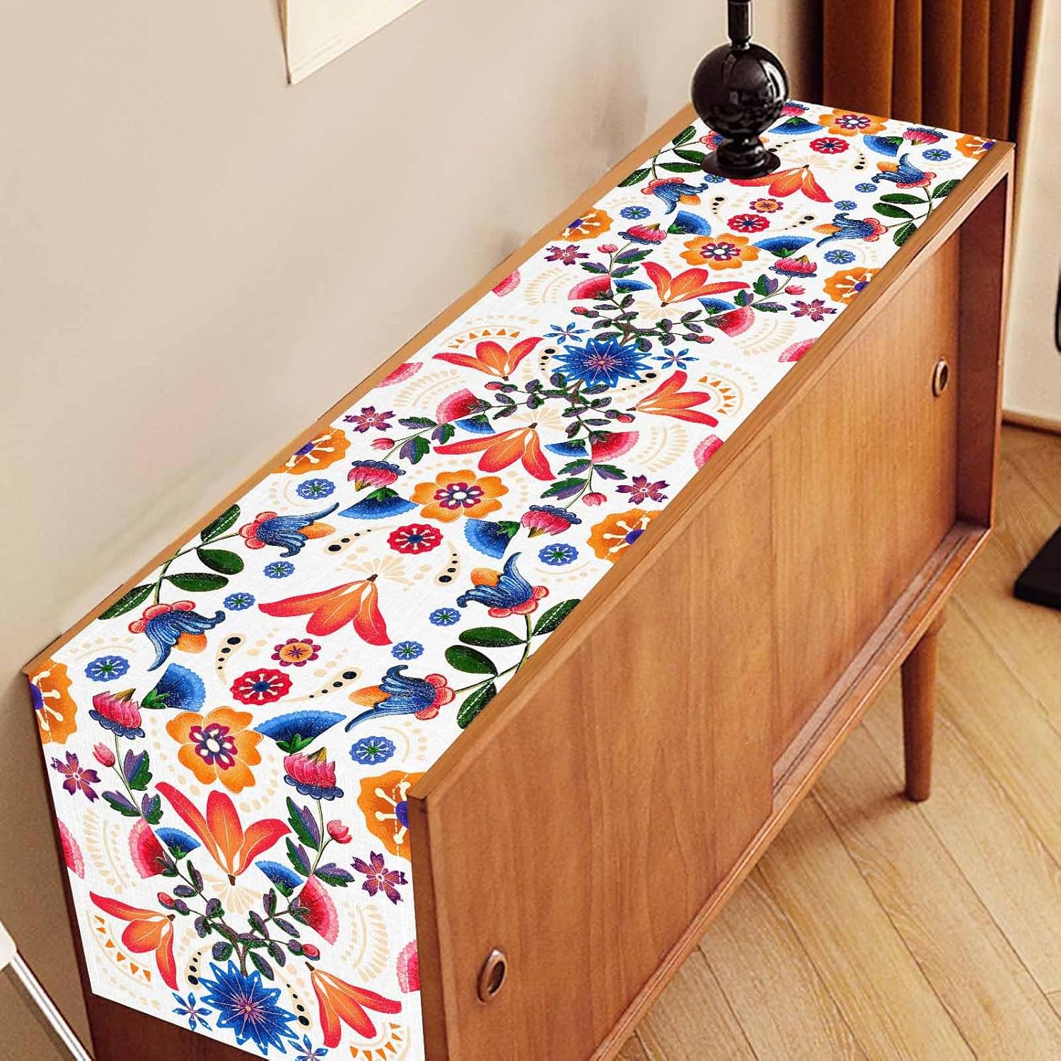Mexican Floral Table Runner,Mexican Cinco De Mayo Dia De Los Muertos Day of The Dead Table Runner Decorations Rustic Mexican Party Home Dining Room Kitchen Table Decor,13 x 108 Inch