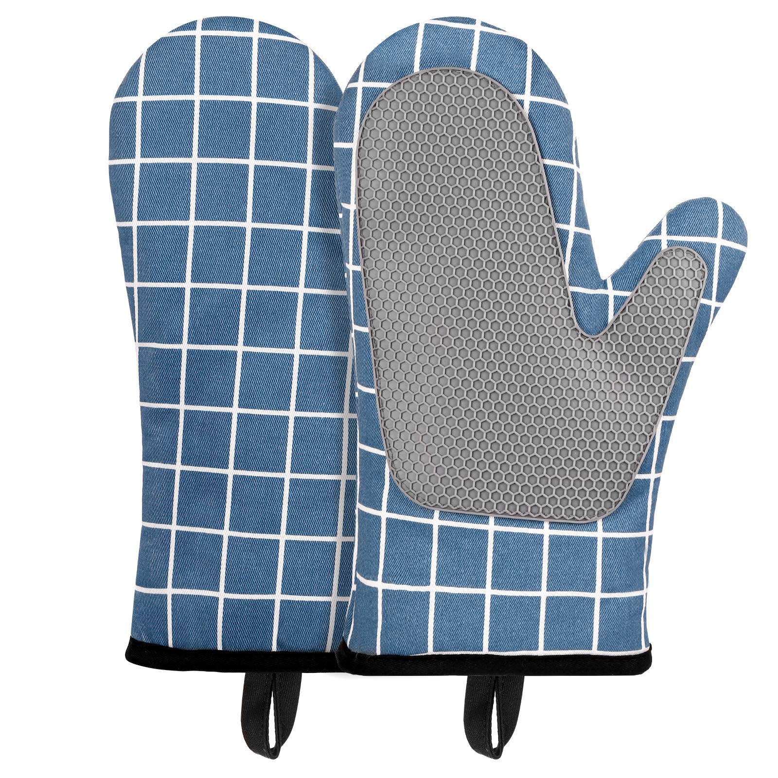 Guanti da Forno, Guanti da Forno in Silicone e Cotone, Antiscivolo Guanti Resistenti al Calore 1 Coppia, per Cucina, Barbecue, Grill (Blue)