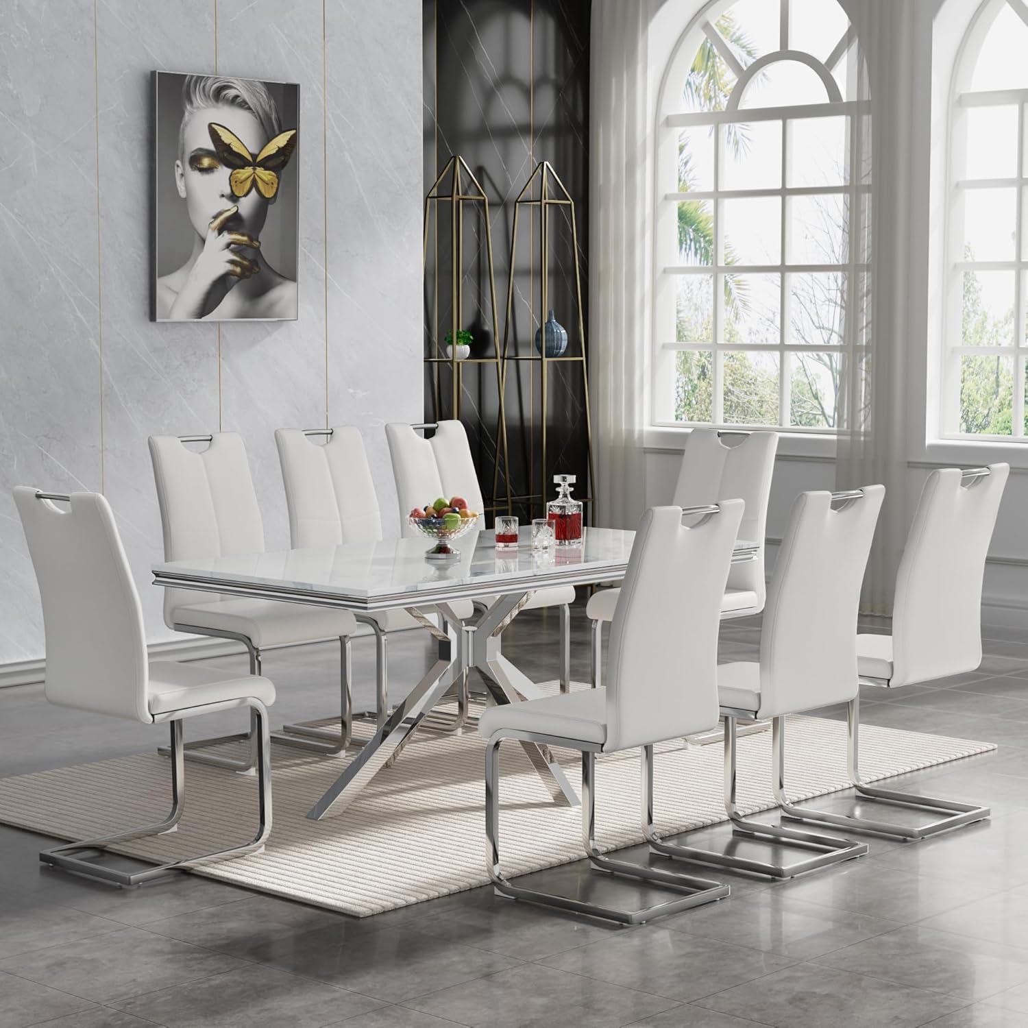 Amazon.com - Minheola Marble Dining Table Set for 8, Faux Marble Dining ...