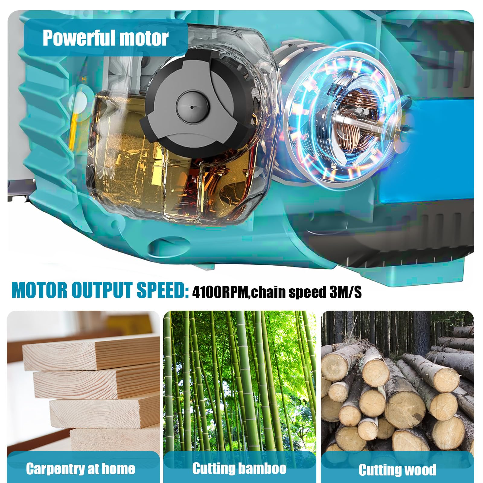 Motosierra Bateria de 12 pulgadas mejorada con 2 baterías de 18 V y 5,5 Ah y cargador, motor de cobre de 4100 rpm, lubricación automática; Eléctrica motosierra sin escobillas para poda de árboles - 5