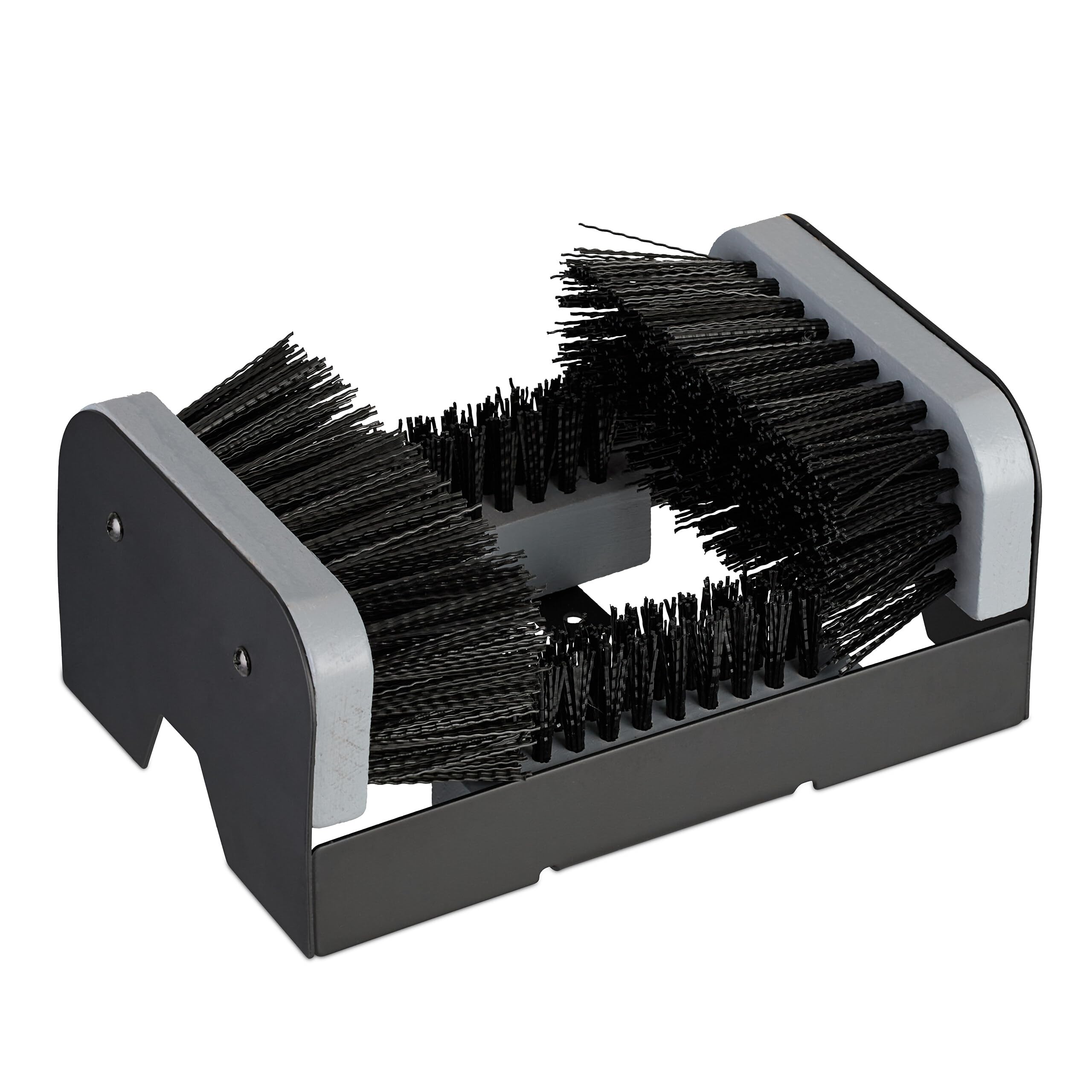 Relaxdays shoe scraper with all-round brushes, outdoor doormat, robust bristles, floor mounting, black/grey